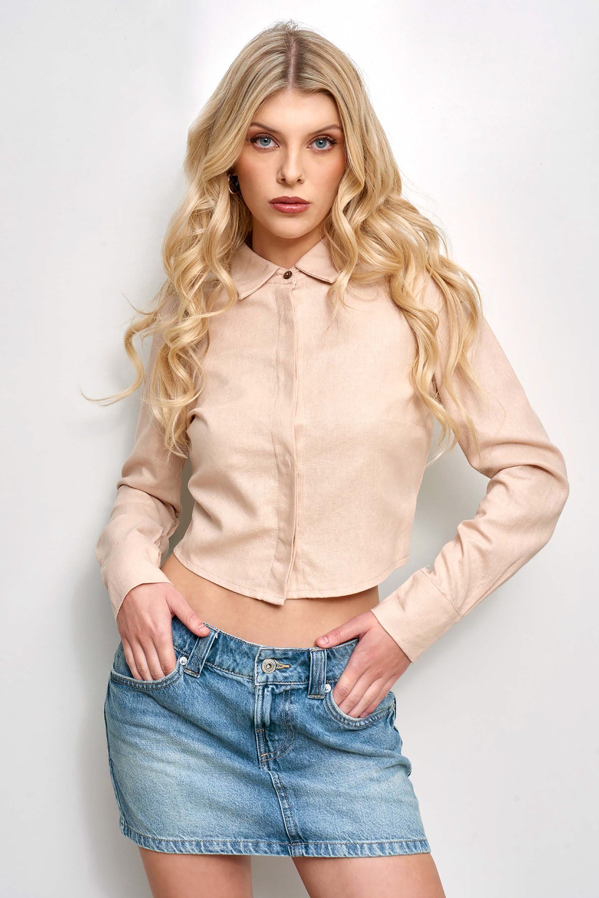 Blusa camisera corta manga larga