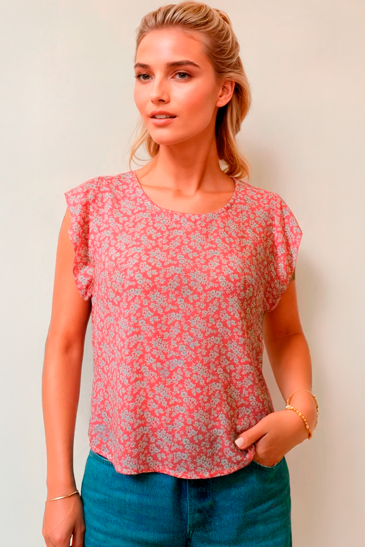 Blusa escote redondo manga corta