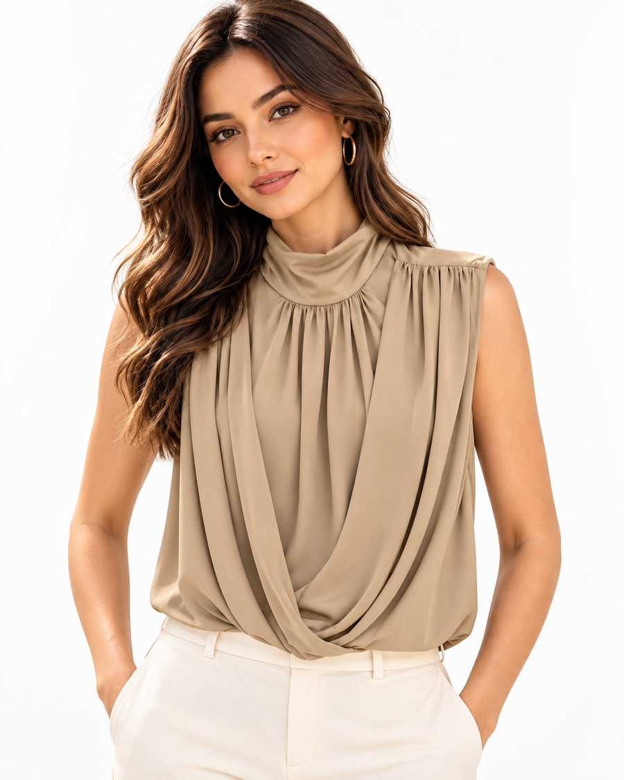 Blusa Cuello Alto  con Plisado