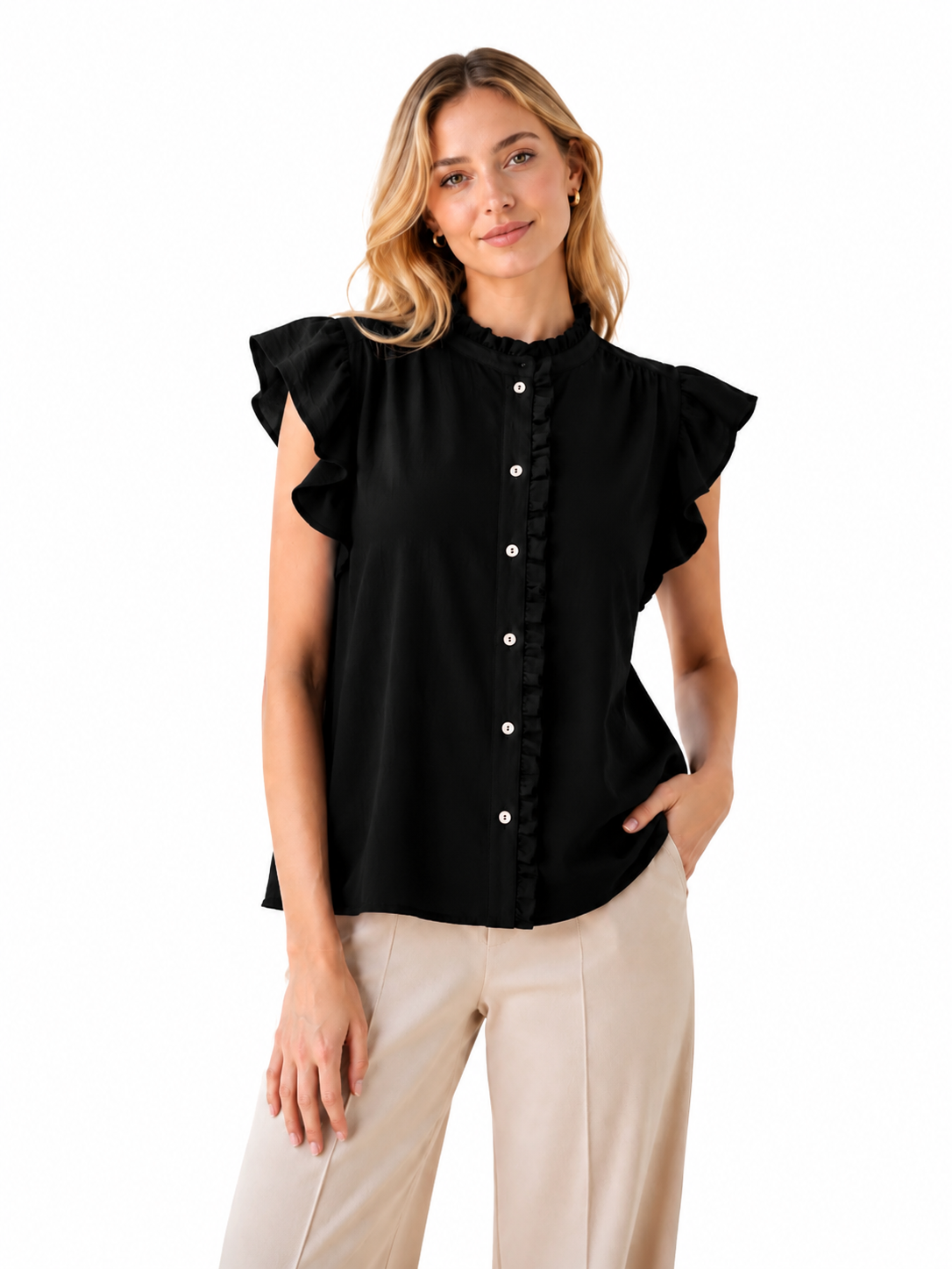 Blusa cuello mao manga escarola