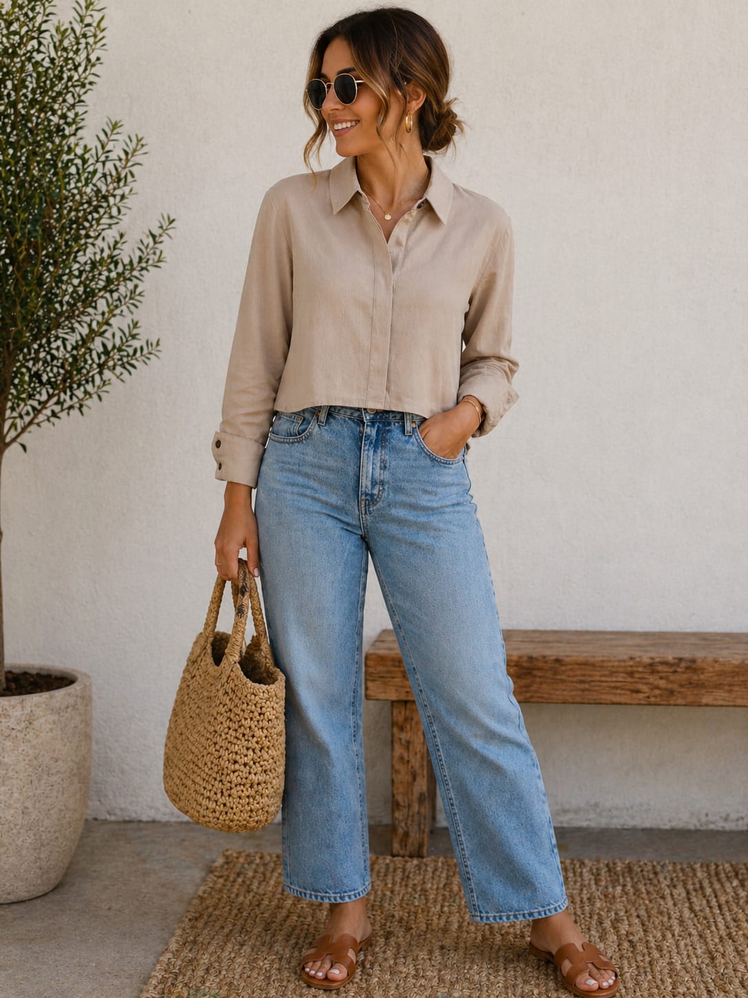Blusa camisera corta manga larga