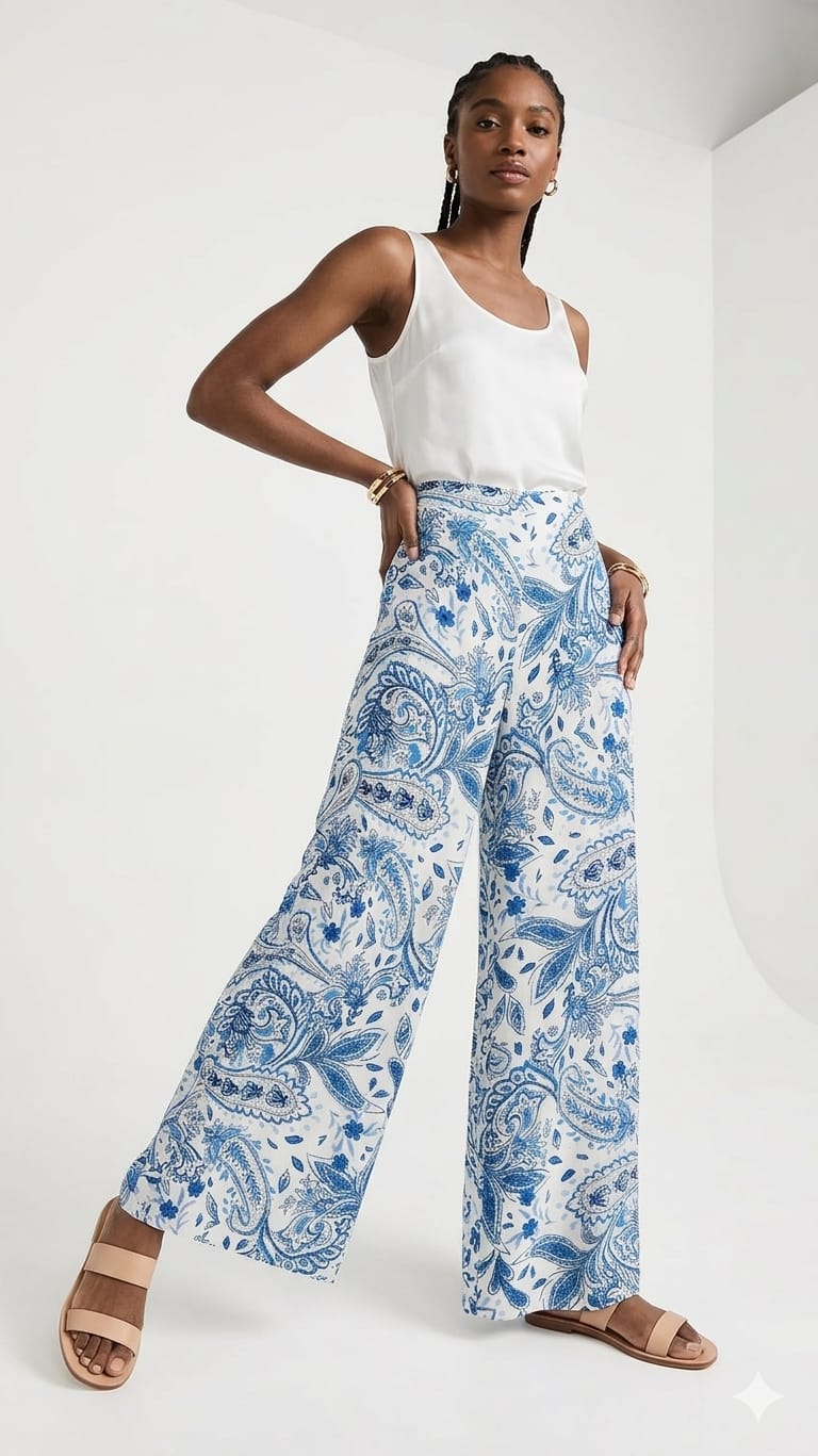 Pantalón pierna amplia estampado
